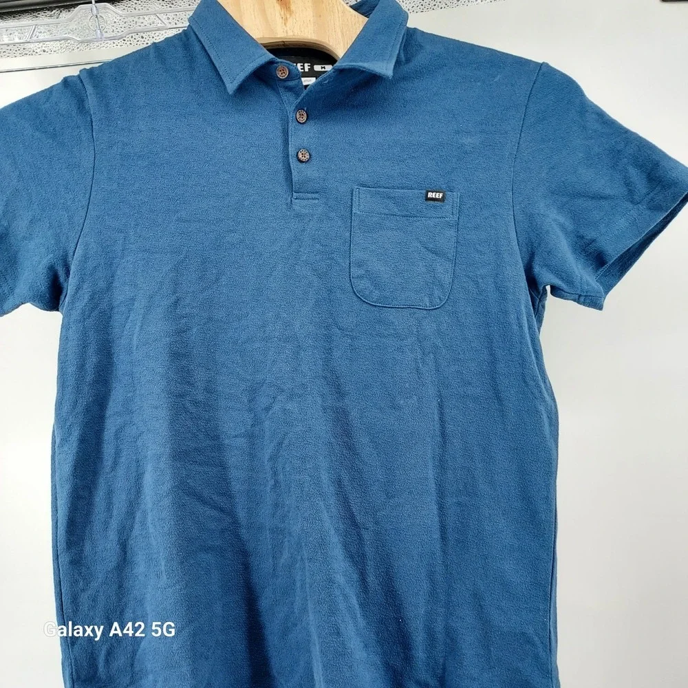 Reef Mens Blue Short Sleeve Pocket Polo‎ Shirt Size Medium